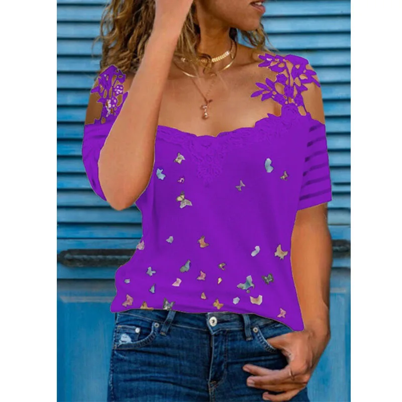 Summer Print Lace V-neck T-shirt Short Sleeve New Shirt Casual Short Sleeve Top Fashion Loose Plus Size Ladies Sling Top
Summer Print Lace V-neck T-shirt Short Sleeve New Shirt Casual Short Sleeve Top Fashion Loose Plus Size Ladies Sling Top