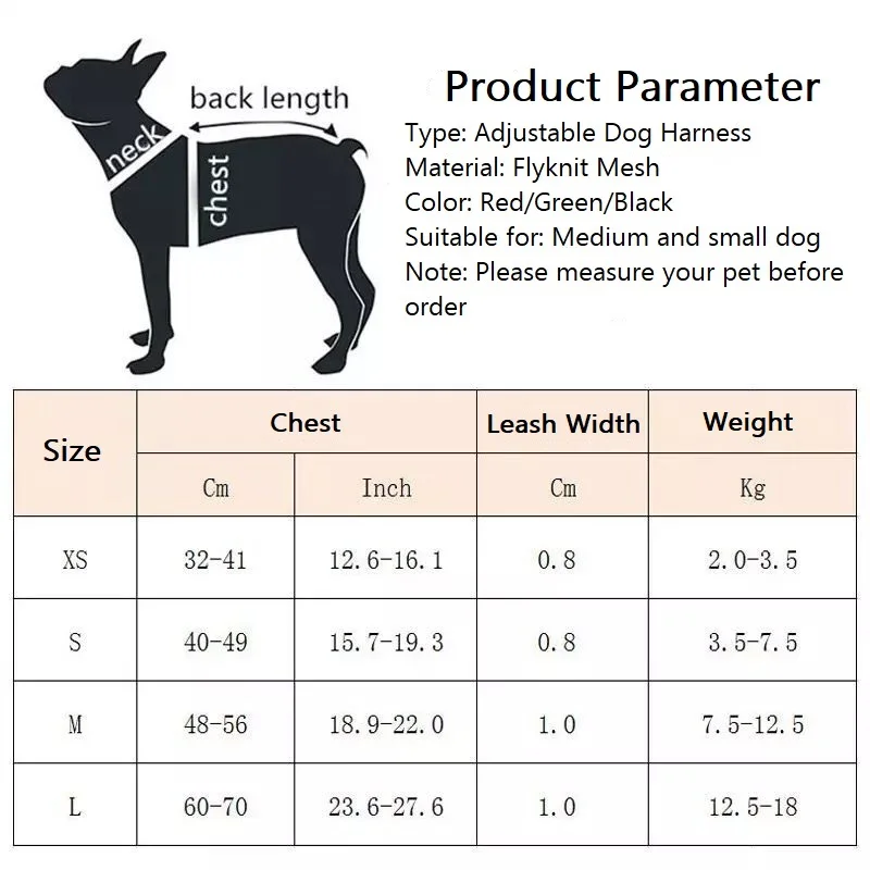 Dog Harness Vest Leash Set Flyknit Mesh Full Reflective Adjustable Soft Breathable Comfortable for Medium Small Pet
Dog Harness Vest Leash Set Flyknit Mesh Full Reflective Adjustable Soft Breathable Comfortable for Medium Small Pet