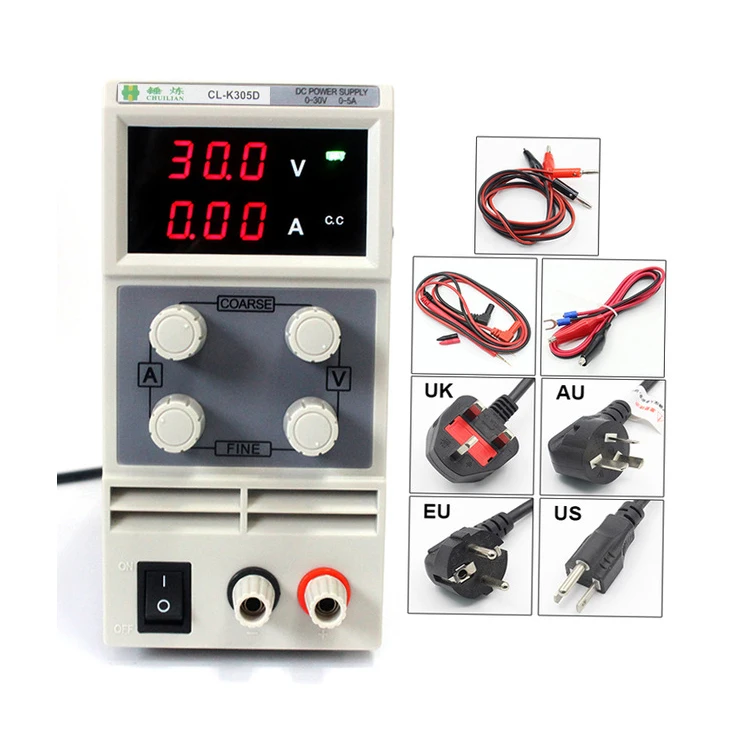 chuilian CL305D 30V 5A Single Channel adjustable Digital 0.1V 0.01A DC Laboratory power supply DC power cables
chuilian CL305D 30V 5A Single Channel adjustable Digital 0.1V 0.01A DC Laboratory power supply DC power cables
