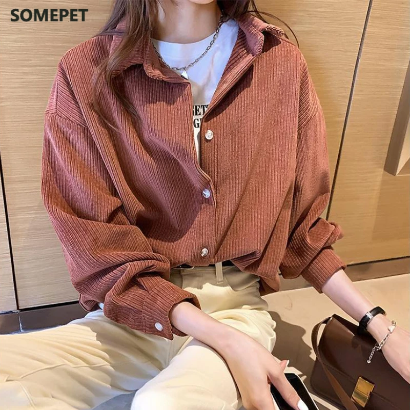 Shirts Women Corduroy Single-breasted Button Solid College Sweet 4 Colors Fashion Spring Autumn Straight All-match Soft
Shirts Women Corduroy Single-breasted Button Solid College Sweet 4 Colors Fashion Spring Autumn Straight All-match Soft