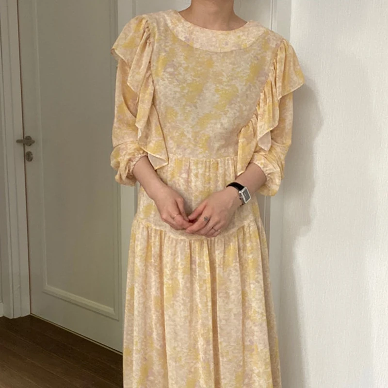 Korejpaa Women Dress 2021 Summer Korean Chic Gentle Ink Painting Print Round Neck Ruffle Stitching Lace-Up Long-Sleeved Vestidos
Korejpaa Women Dress 2021 Summer Korean Chic Gentle Ink Painting Print Round Neck Ruffle Stitching Lace-Up Long-Sleeved Vestidos