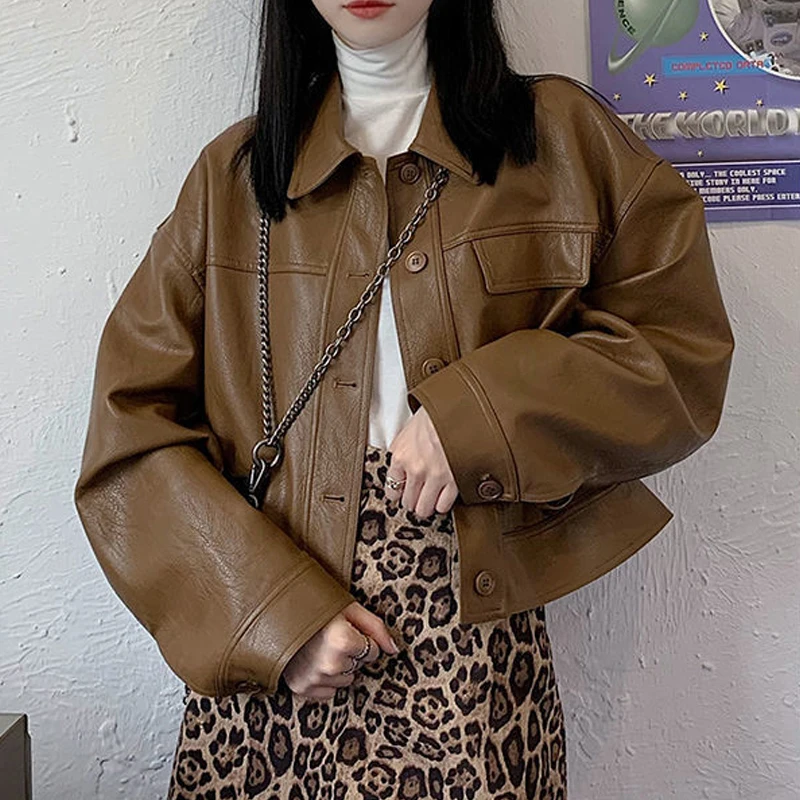 Vintage Y2k Leather Jacket Women Korean Thin Loose Moto Jacket Female 2021 Spring Faux Leather Coats Large Size Women's Clothing
Vintage Y2k Leather Jacket Women Korean Thin Loose Moto Jacket Female 2021 Spring Faux Leather Coats Large Size Women's Clothing