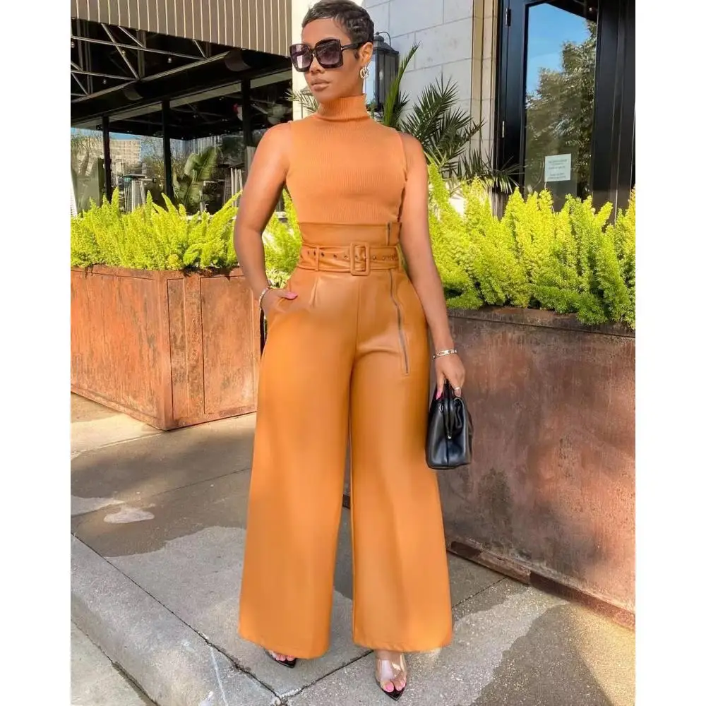 High Waisted PU Leather Trousers with Belt Women Black Brown Wide Leg Long Pockets Pants Fashionable Bottoms Winter Streetwear
High Waisted PU Leather Trousers with Belt Women Black Brown Wide Leg Long Pockets Pants Fashionable Bottoms Winter Streetwear