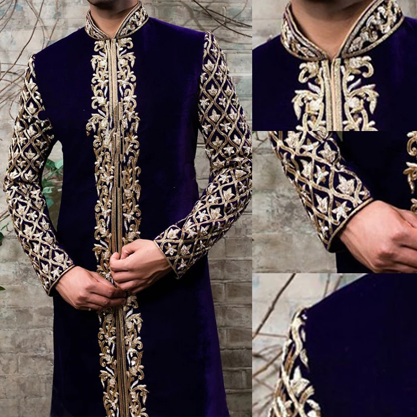 

Платье-Кафтан Jubba Thobe с воротником-стойкой, скромная мусульманская одежда с золотым принтом, мусульманская мода, Арабская мужская одежда