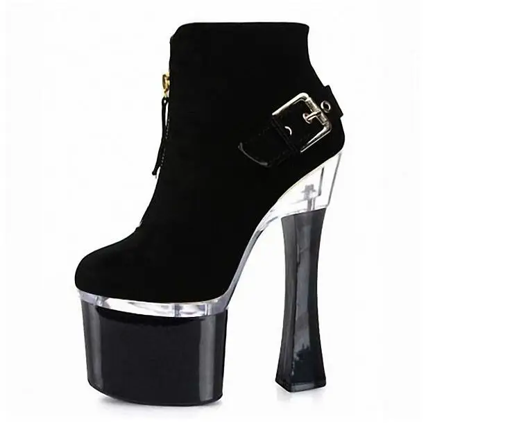 18cm front zipper decorative wine glass with suede super high heel women's shoes thick with buckle low buckle 
18cm front zipper decorative wine glass with suede super high heel women's shoes thick with buckle low buckle