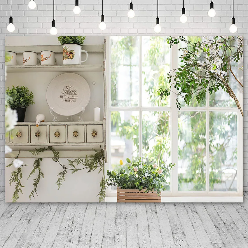 

Весенний фон Avezano для фотосъемки с изображением зеленых листьев цветов кухонного окна интерьера дома фон для фотостудии декоративная фотозона