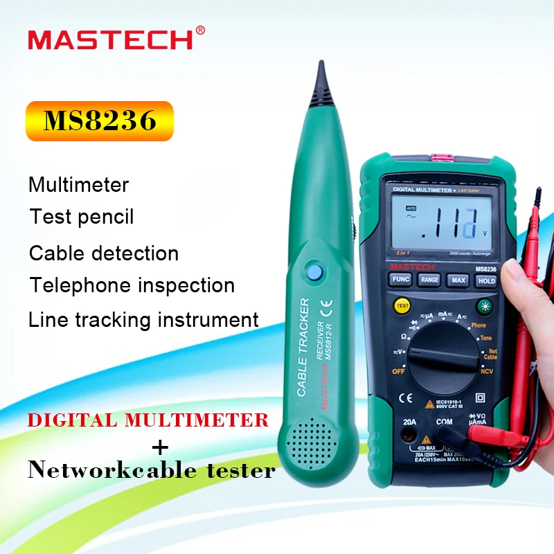 MASTECH ms8237 автоматический Диапазон Цифровой мультиметр тестер LAN сетчатый кабель