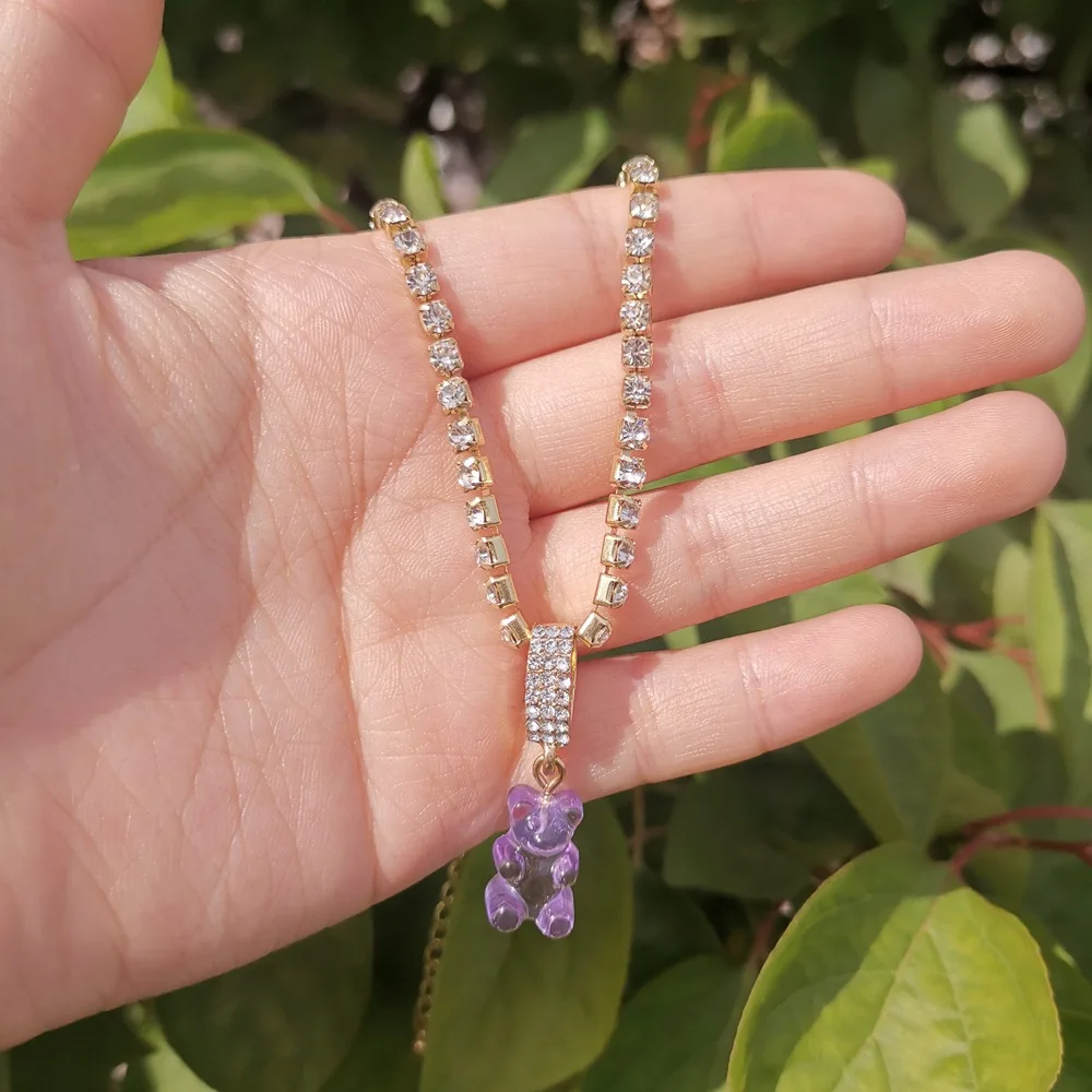 Creative Rhinestone Crystal Bear Pendant Necklace Fashion New Simple Lovely Acrylic Resin Animal Short Necklace Party Gift
Creative Rhinestone Crystal Bear Pendant Necklace Fashion New Simple Lovely Acrylic Resin Animal Short Necklace Party Gift