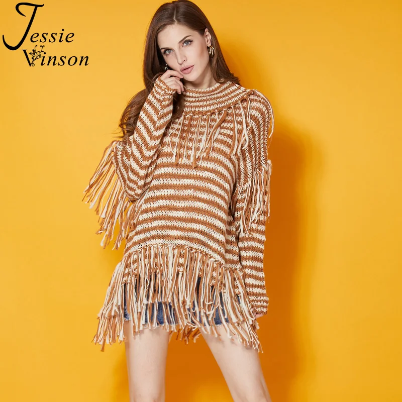 Jessie Vinson Turtleneck Tassels Stripes Long Sweater Women Casual Loose Oversize Knitted Pullover Sweater Jumper Autumn Winter
Jessie Vinson Turtleneck Tassels Stripes Long Sweater Women Casual Loose Oversize Knitted Pullover Sweater Jumper Autumn Winter