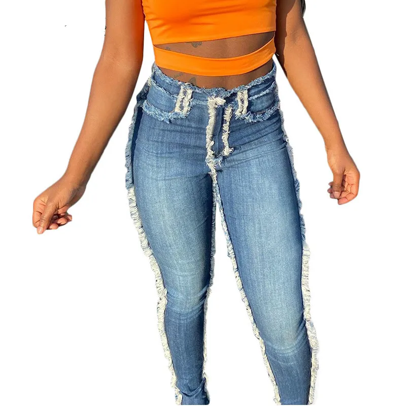 Women's Sexy Patchwork Pencil Feet Jeans Large White Wool Fringed Jeans with Pocket High Waist Brushed Trousers Slim Pants
Women's Sexy Patchwork Pencil Feet Jeans Large White Wool Fringed Jeans with Pocket High Waist Brushed Trousers Slim Pants