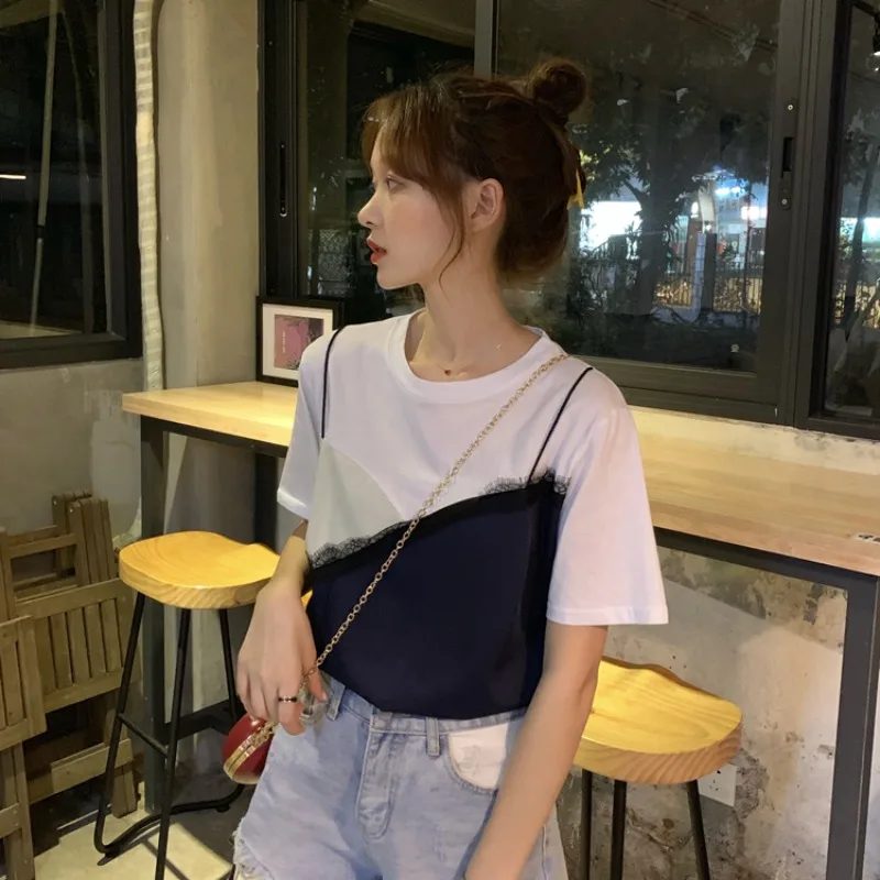 Summer New Korean Style Short Sleeve Chiffon Lace Fake Two-Piece Loose T-shirt Harajuku Style Women's Tops Ins Fashion
Summer New Korean Style Short Sleeve Chiffon Lace Fake Two-Piece Loose T-shirt Harajuku Style Women's Tops Ins Fashion