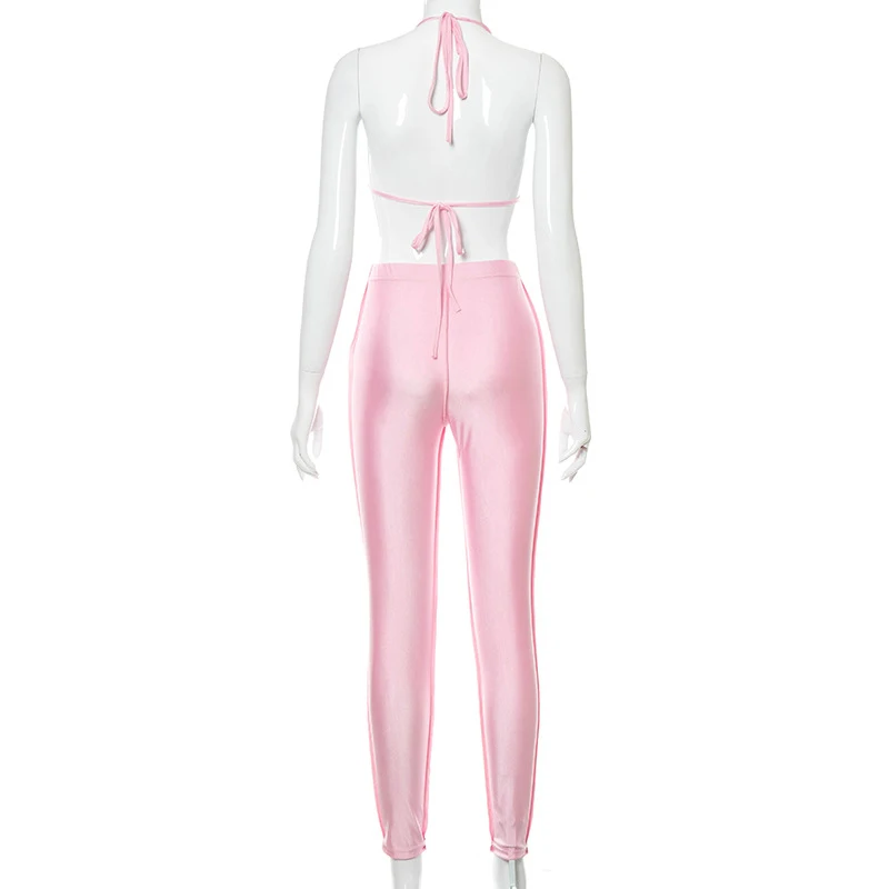 NOVAINSPO Satin Pink Solid Halter Low Cut Tops And Pants Sets Fashion Backless Patchwork Skinny Lace Up Women Summer Co-ord Set
NOVAINSPO Satin Pink Solid Halter Low Cut Tops And Pants Sets Fashion Backless Patchwork Skinny Lace Up Women Summer Co-ord Set