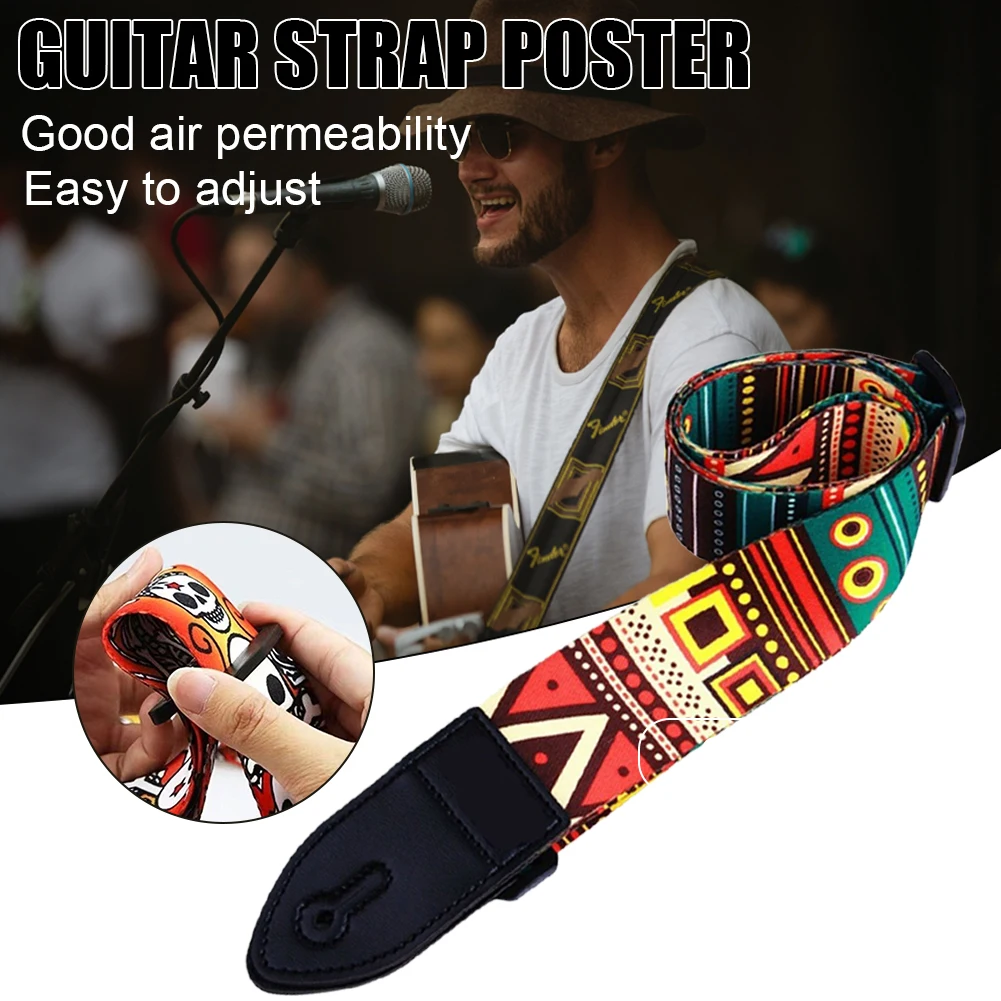 Guitar Strap Adjustable Colorful Printing Polyester Strap Leather Head Shoulder Strap Carrier for Bass Electric Acoustic Guitars
Guitar Strap Adjustable Colorful Printing Polyester Strap Leather Head Shoulder Strap Carrier for Bass Electric Acoustic Guitars