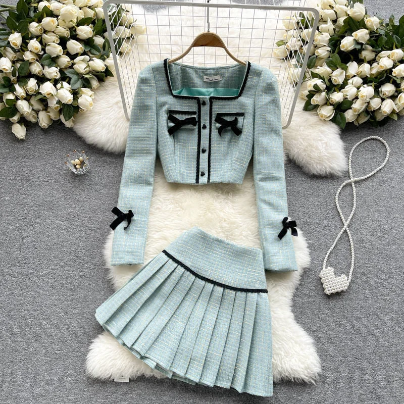 High Quality Autumn Small Fragrance Tweed Skirt Suits Women Crop Top Short Jacket Coat + Pleated Skirts Sets Sweet Two Piece Set
High Quality Autumn Small Fragrance Tweed Skirt Suits Women Crop Top Short Jacket Coat + Pleated Skirts Sets Sweet Two Piece Set