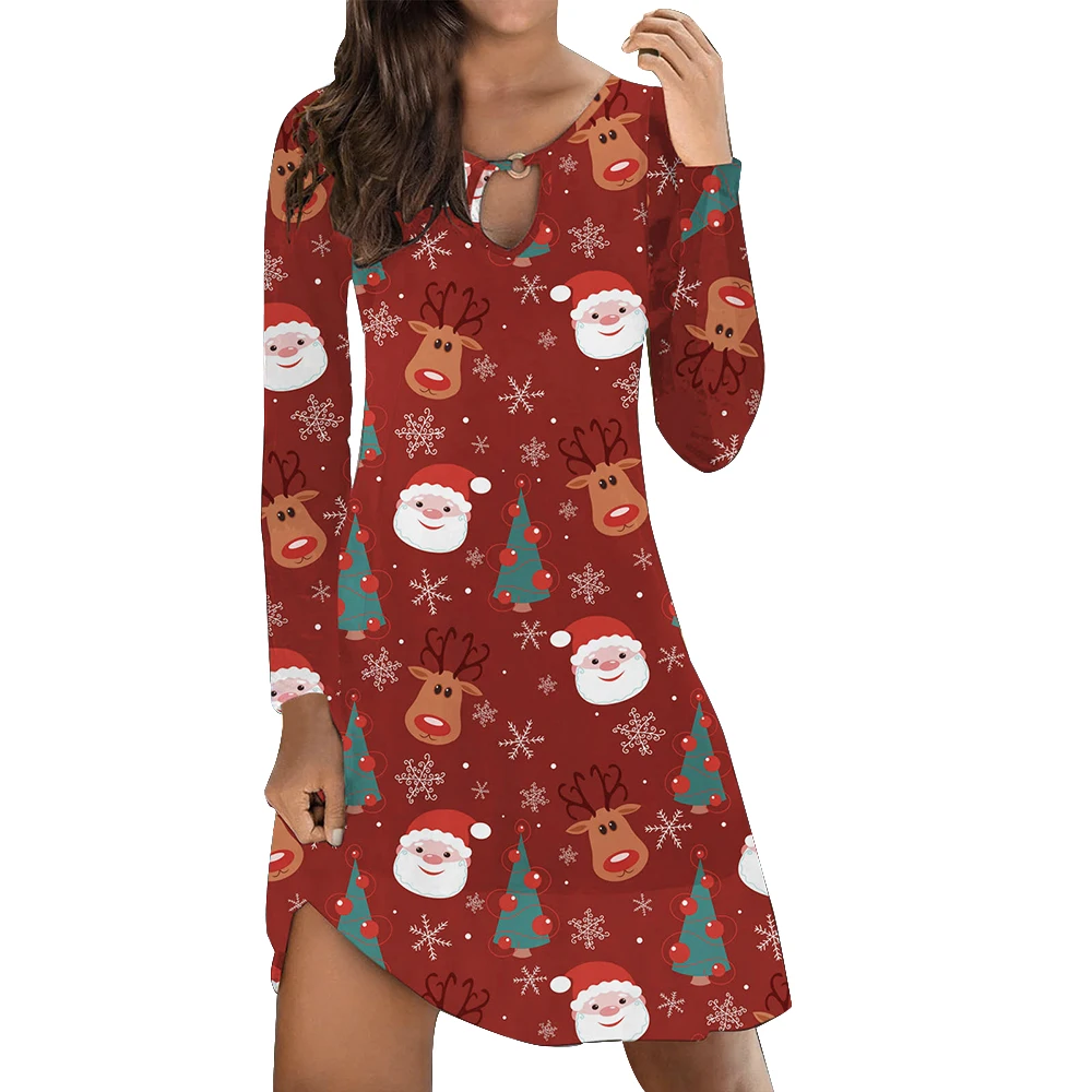 Christmas Printing Women Mini Dress Long Sleeve Short Casual Santa Claus Round Neck Hollow Out Dresses Party Swing Vestidos
Christmas Printing Women Mini Dress Long Sleeve Short Casual Santa Claus Round Neck Hollow Out Dresses Party Swing Vestidos