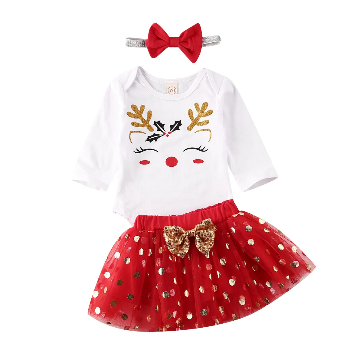 Emmababy Christmas XMAS 3 Pcs Baby Girl's Round Neck Long Sleeve Elk Print Romper Bronzing Wave Point Gauze Skirt Bow Headband
Emmababy Christmas XMAS 3 Pcs Baby Girl's Round Neck Long Sleeve Elk Print Romper Bronzing Wave Point Gauze Skirt Bow Headband