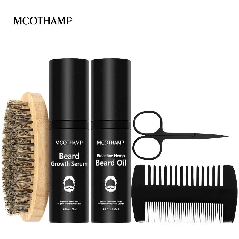 MCOTHAMP Beard Growth Kit Essential Oil 5PCS/SET Beard Grooming Kit Beard Growth Serum Oil