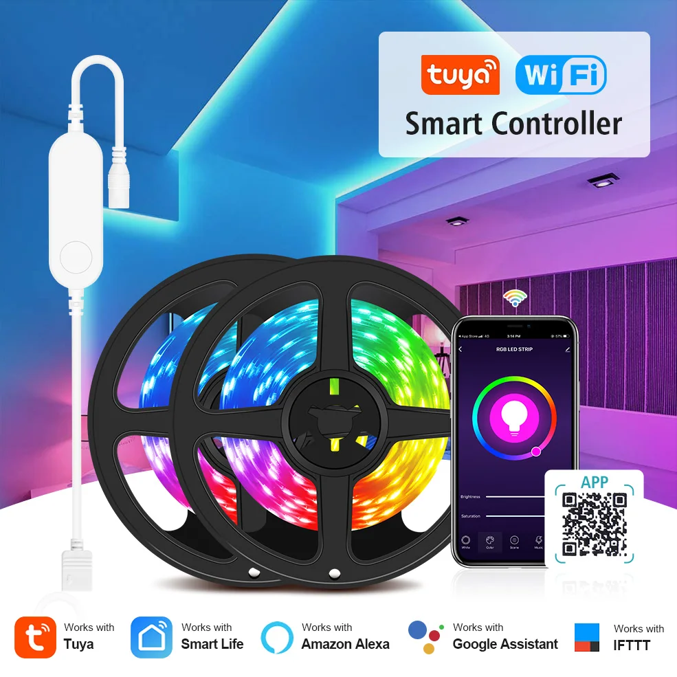 Tuya with Alexa Google Smart WIFI LED Strip LED Lights Strip Led Ribbon Tape RGB 5M 10M 15M 20M DC SMD5050 SMD 12V 50000 Switch
Tuya with Alexa Google Smart WIFI LED Strip LED Lights Strip Led Ribbon Tape RGB 5M 10M 15M 20M DC SMD5050 SMD 12V 50000 Switch