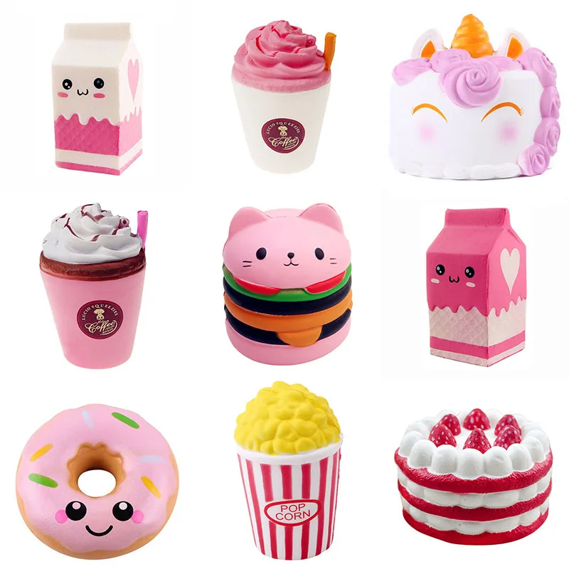 

Antistress Squishy Hamburger Milkshake Squishe Donut Popcorn Toys Stress Relief Anti-Stress Practical Jokes Surprise Squshy Gift