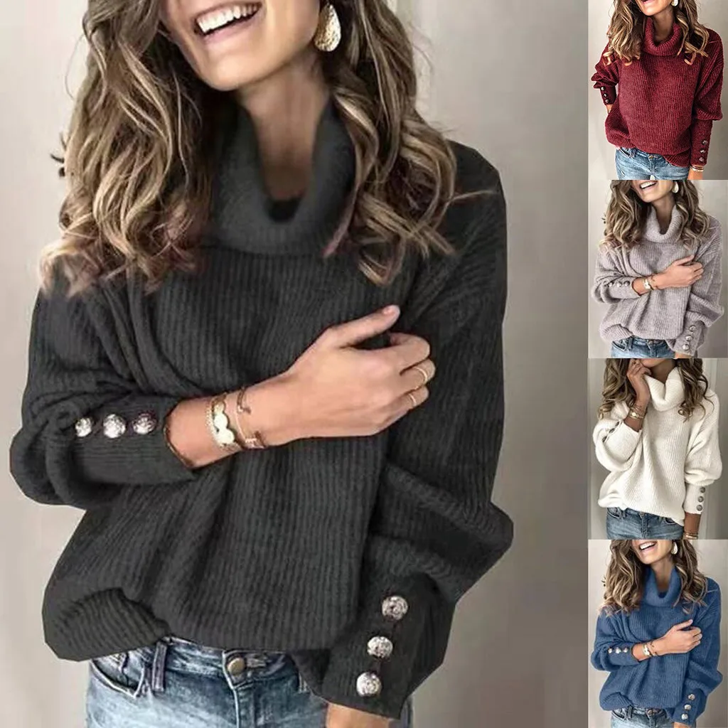 Womens Sweaters 2021 Fashion Women's Turtleneck Pullover Button long Sleeve Loose Knitted Sweater Tops For Women 5XL
Womens Sweaters 2021 Fashion Women's Turtleneck Pullover Button long Sleeve Loose Knitted Sweater Tops For Women 5XL