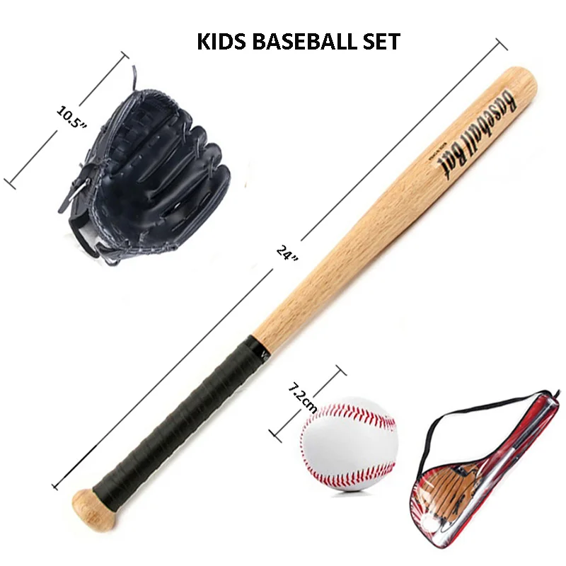 

Kids Outdoor Professional 25 Inch Wood Baseball Bat & Softball Ball & Baseball Gloves Exercise Training Baseball Set with Bag,Bl