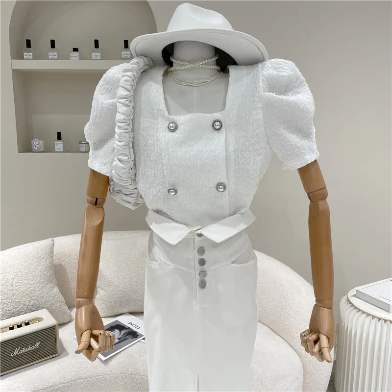 New Women's clothing Spring Summer 2021 Temperament square neck short sleeve top High waist double breasted short coat
New Women's clothing Spring Summer 2021 Temperament square neck short sleeve top High waist double breasted short coat