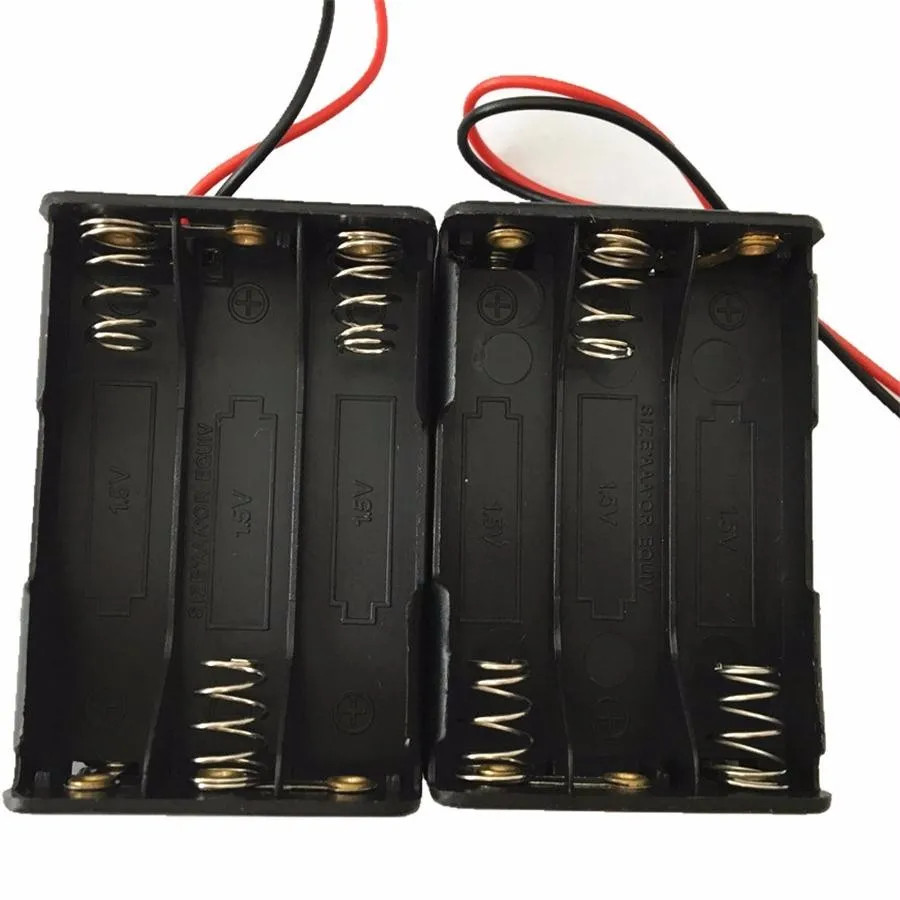 MasterFire 20pcs/lot 3-slot 6 X 1.5V AAA Back to DIY Clip Battery Holder Plastic Case Storage Box Black With Wire Leads |