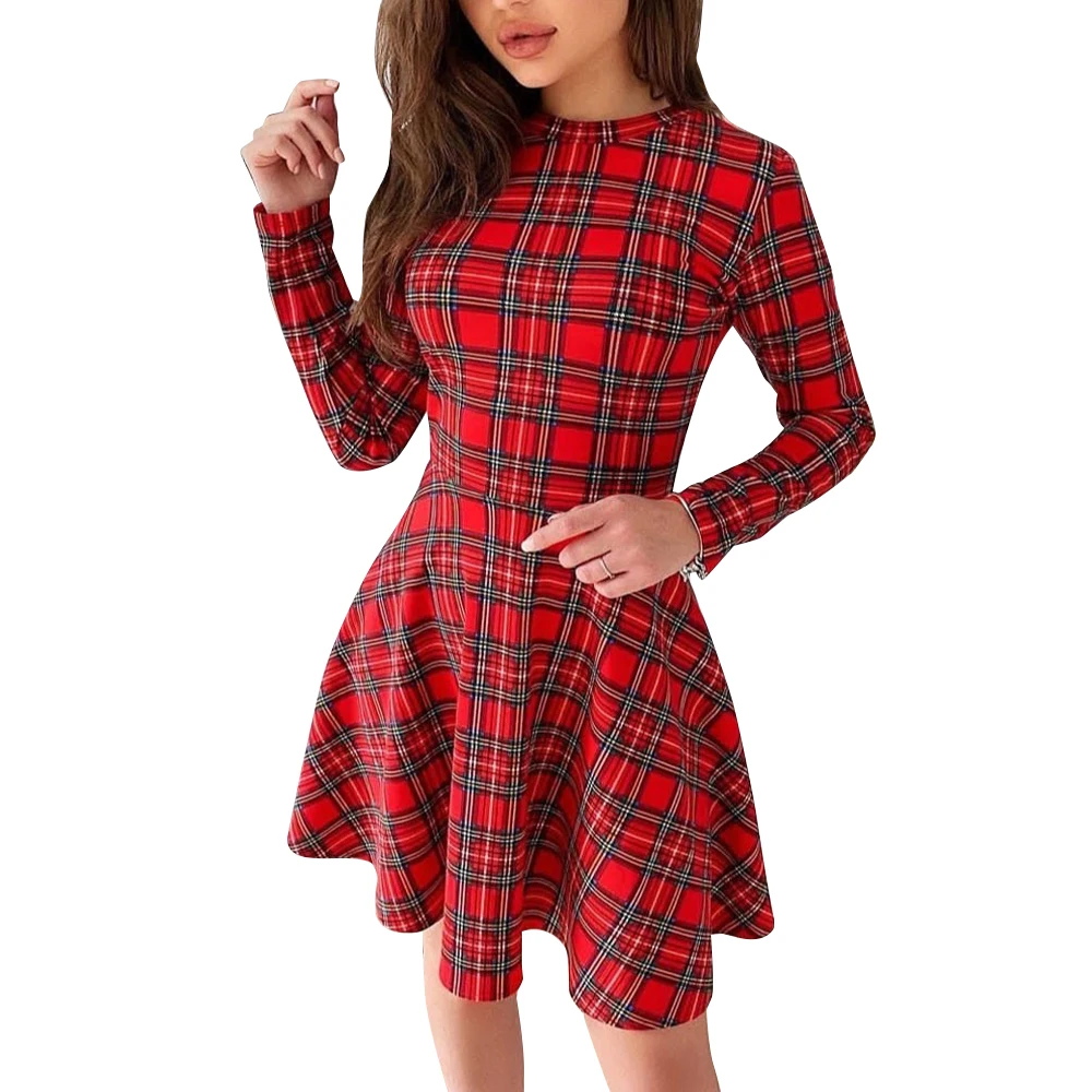 Women A-Line Dress Autumn Winter Christmas Vestidos Round Neck Ladies Long Sleeve Slim Fit Elegant Party Happy Plaid Short Dress
Women A-Line Dress Autumn Winter Christmas Vestidos Round Neck Ladies Long Sleeve Slim Fit Elegant Party Happy Plaid Short Dress