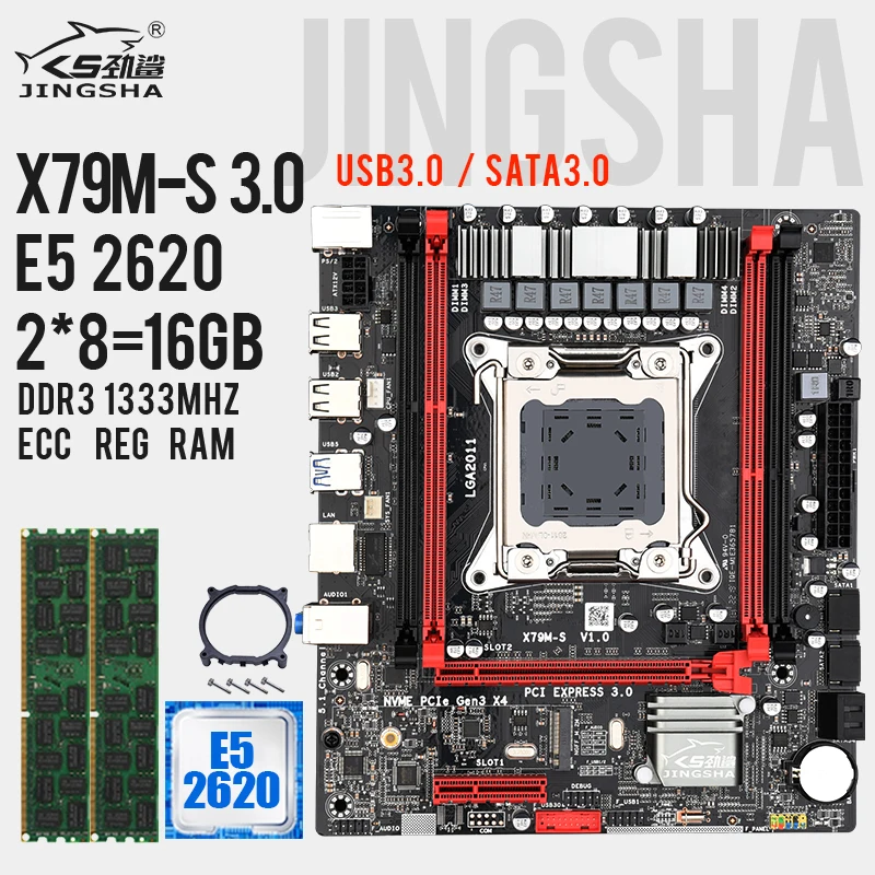 JINGSHA X79M-S Motherboard Set with E5 2620 and 2*8GB = 16GB DDR3 1600Mhz ECC REG Memory Support SATA3 USB 3.0 PCIE-16X SSD M.2
JINGSHA X79M-S Motherboard Set with E5 2620 and 2*8GB = 16GB DDR3 1600Mhz ECC REG Memory Support SATA3 USB 3.0 PCIE-16X SSD M.2
