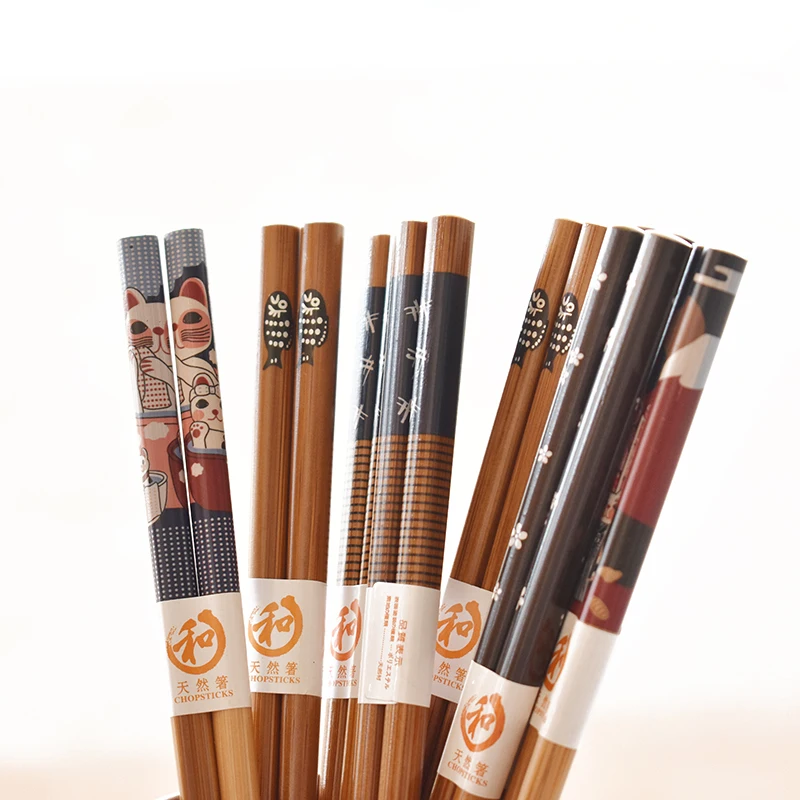 5 пар бамбуковых палочек для еды домашние длинные палочки милые индивидуальные