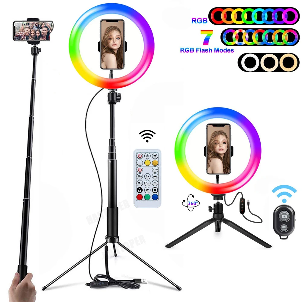 10 дюймов RGB кольцевой светильник 15 цветов с Мини штатив Трипод стойка держатель