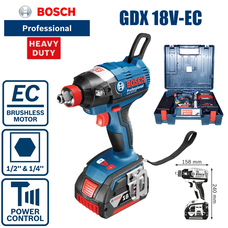 Шуруповерт Bosch GDX 18V-EC перезаряжаемый бесщеточный с литиевым аккумулятором