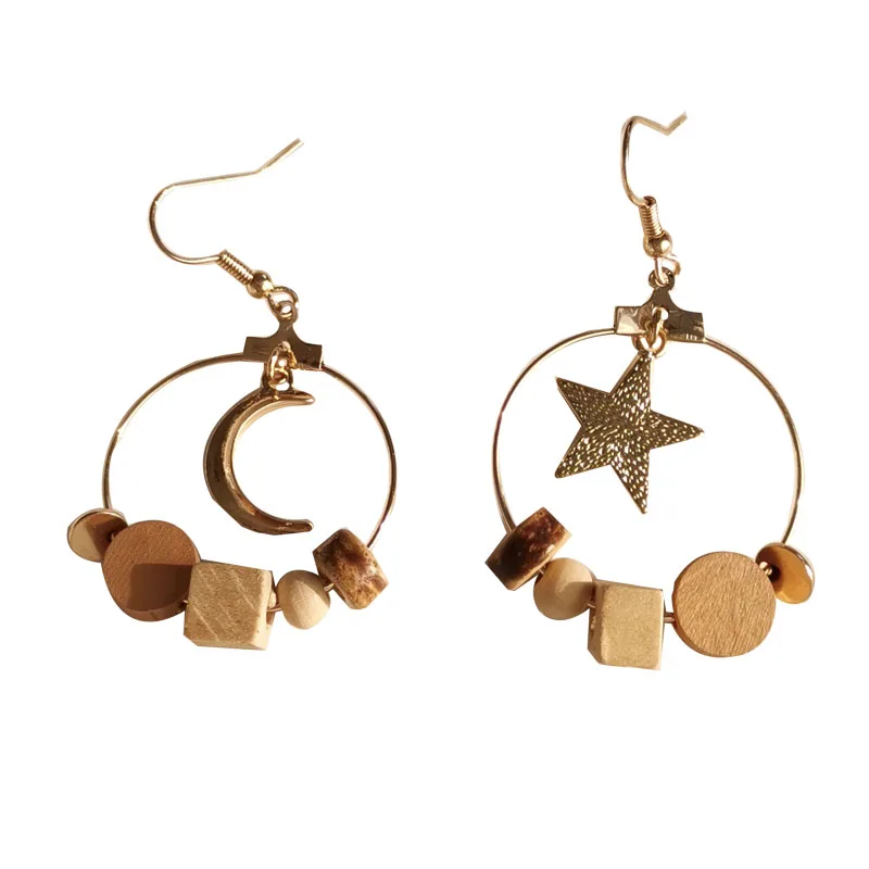 New Asymmetrical Star Moon Earrings Women Fashion Korean Temperament Retro Square Round Wooden Beads Drop Earrings For Women
New Asymmetrical Star Moon Earrings Women Fashion Korean Temperament Retro Square Round Wooden Beads Drop Earrings For Women