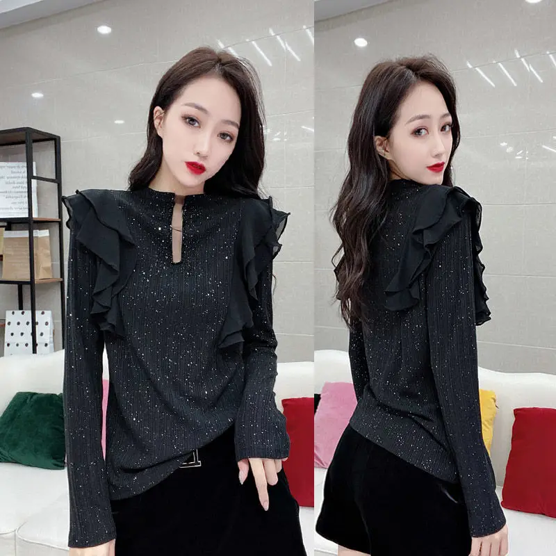 2021 New Spring Autumn Women's Ruffles Round-Neck Long Sleeve Shining Elegant Slim Shirt Fashion Women Tops Y227
2021 New Spring Autumn Women's Ruffles Round-Neck Long Sleeve Shining Elegant Slim Shirt Fashion Women Tops Y227