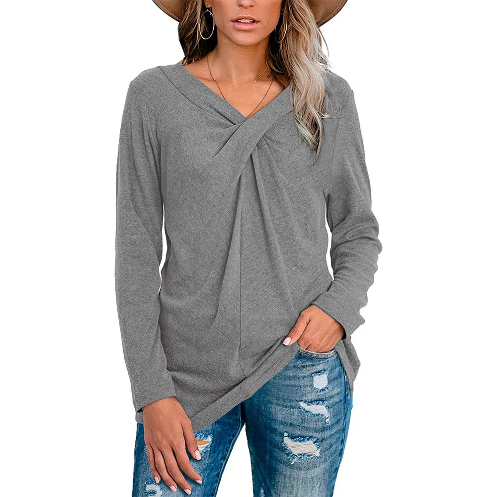 Casual Long Sleeve Tee Shirts For Women Solid Knotted V Neck Pullover Tops Female Basic Fashion T-Shirts Ladies Sweatshirts
Casual Long Sleeve Tee Shirts For Women Solid Knotted V Neck Pullover Tops Female Basic Fashion T-Shirts Ladies Sweatshirts