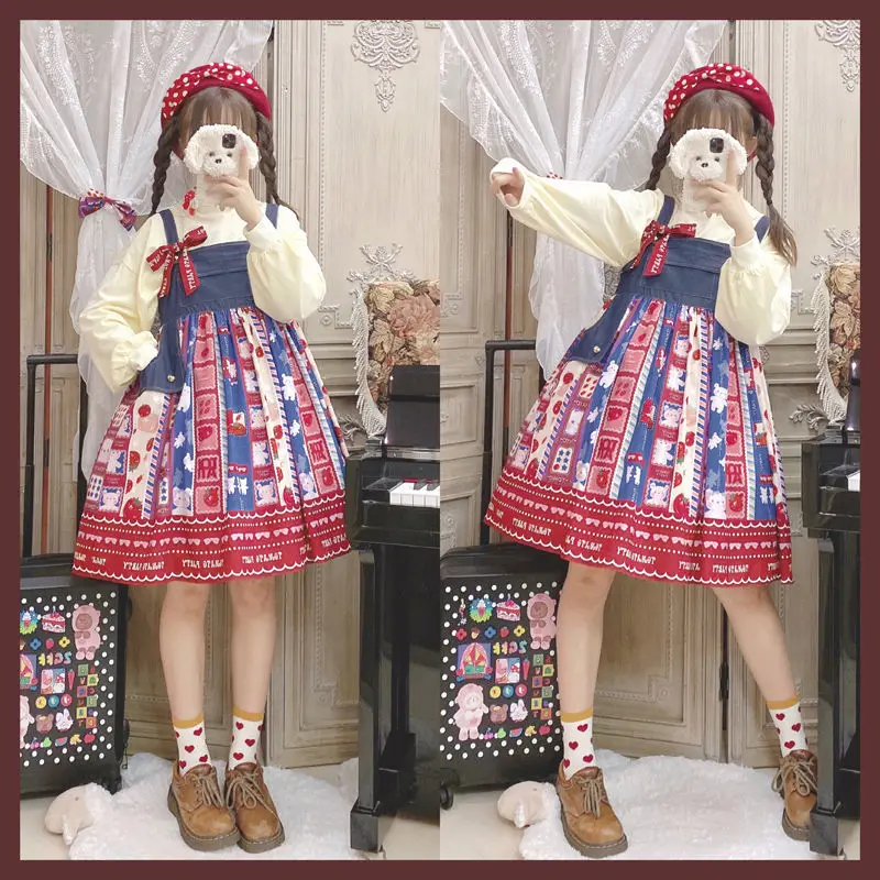 Kawaii Dress Full-Stock Cherry Tomato Lolita JSK Bear Animal Lolita Cut Denim Dress Suspender Dress Kawaii Clothing
Kawaii Dress Full-Stock Cherry Tomato Lolita JSK Bear Animal Lolita Cut Denim Dress Suspender Dress Kawaii Clothing