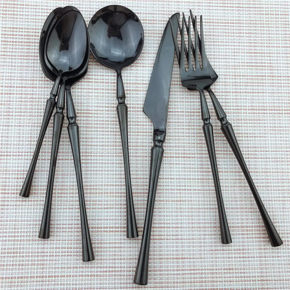 6/5/4Pcs Chic Elegant Black Dinnerware Set Stainless Steel Tableware Cutlery Plating Table Knife Fork Scoop Silverware Sets | Дом и сад