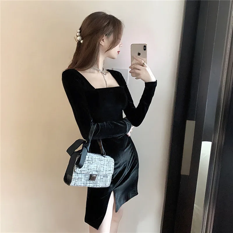 Real Shot 2021 Autumn New Ladies Fashion Design Square Neck Long Sleeve Velvet Black Slim Dress
Real Shot 2021 Autumn New Ladies Fashion Design Square Neck Long Sleeve Velvet Black Slim Dress