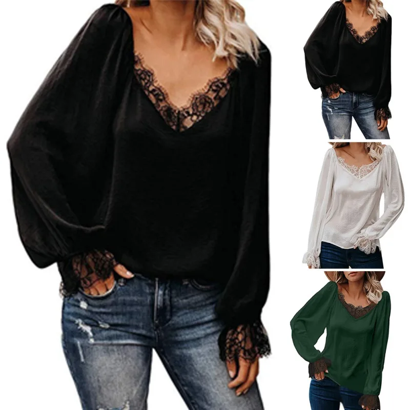 5Spring Autumn Fashion Women Lantern Long Sleeves Blouse Shirt Sexy Lace Stitching V-neck Girls Cotton Shirtse
5Spring Autumn Fashion Women Lantern Long Sleeves Blouse Shirt Sexy Lace Stitching V-neck Girls Cotton Shirtse