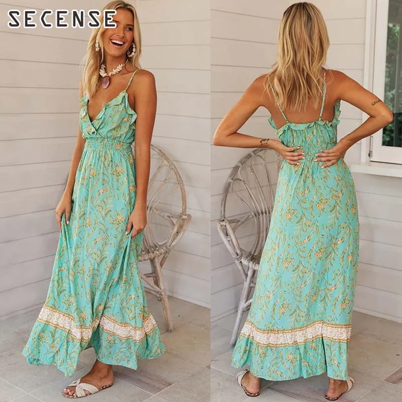 Bohemian Spaghetti Strap Long Dress Floral Printed Ruffled V-Neck Sling Dresses Women Sleeveless Elegant High Waist Skirt Summer
Bohemian Spaghetti Strap Long Dress Floral Printed Ruffled V-Neck Sling Dresses Women Sleeveless Elegant High Waist Skirt Summer