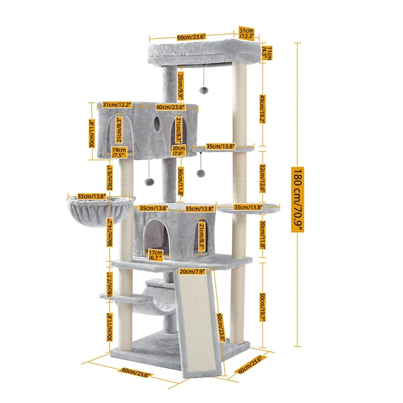 Multi-Level 70.8" Cat Tree Tall Cat Tower With 2 Condos, Long Slope, Hammock And Top Perch 
Multi-Level 70.8" Cat Tree Tall Cat Tower With 2 Condos, Long Slope, Hammock And Top Perch
