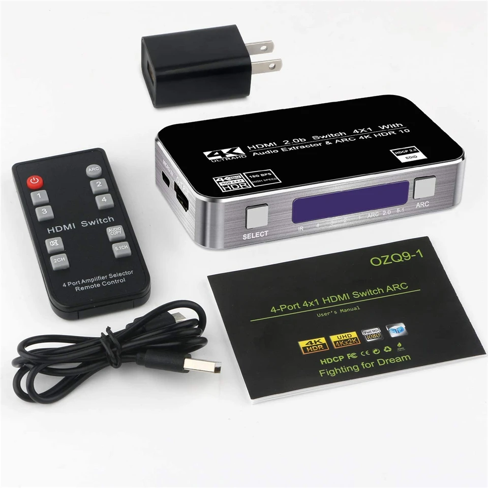 Mini 4x1 4K HDMI Switch Audio Extractor With ARC & Optical Toslink HDMI 2.0 Switch 4K 60Hz HDMI Switcher Remote For Apple TV PS4
Mini 4x1 4K HDMI Switch Audio Extractor With ARC & Optical Toslink HDMI 2.0 Switch 4K 60Hz HDMI Switcher Remote For Apple TV PS4