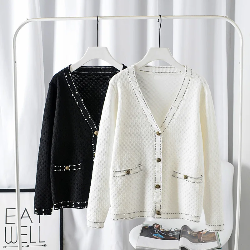 2021 Fall Autumn Winter Handmade Beaded Women's Top V-neck Long Sleeve Knit Cardigan Loose Fashion Jacket
2021 Fall Autumn Winter Handmade Beaded Women's Top V-neck Long Sleeve Knit Cardigan Loose Fashion Jacket