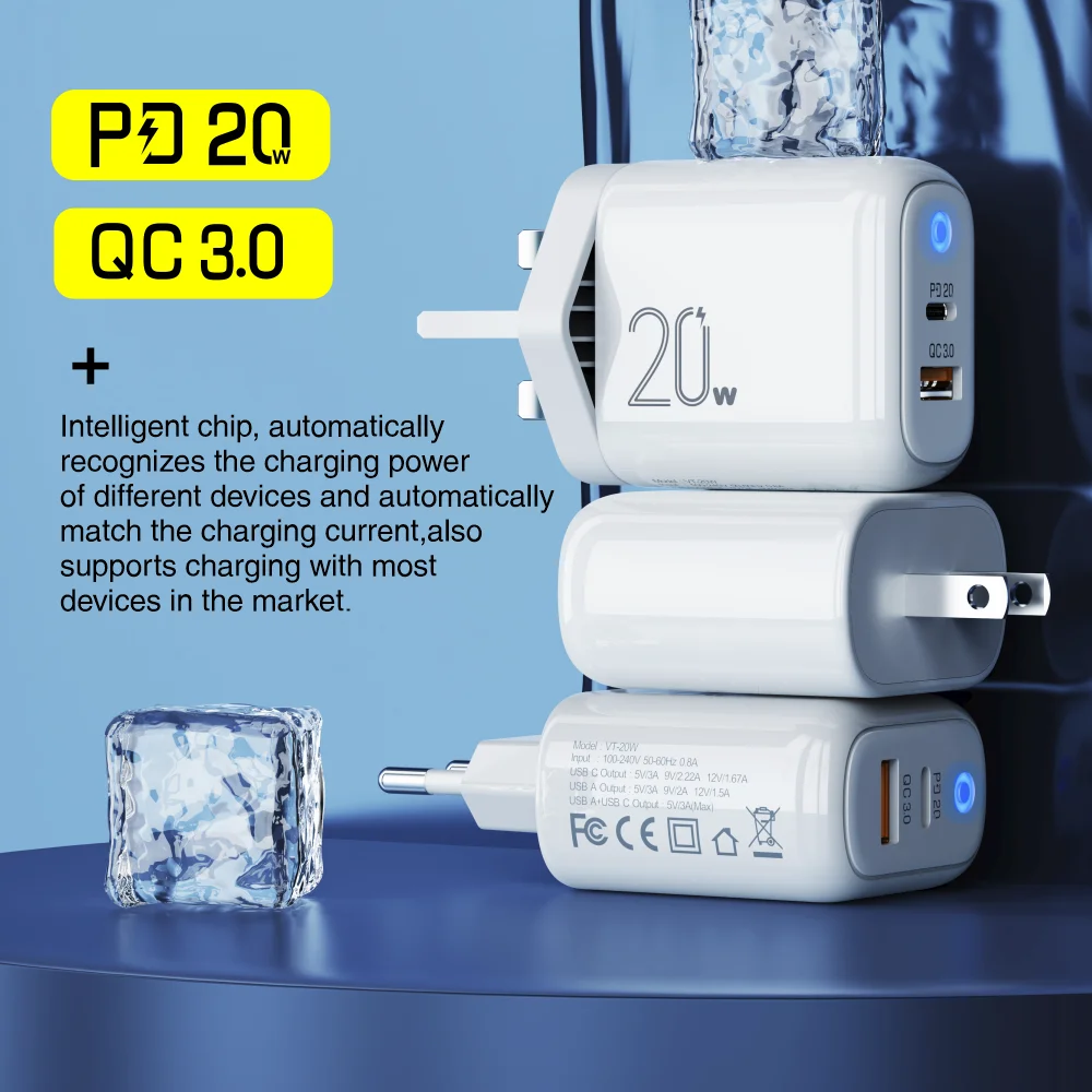 Зарядное устройство Vothoon Quick Charge 3.0 QC PD Charger 20W USB Type C Fast для iPhone 12 XS Max Samsung Xiaomi Phone.