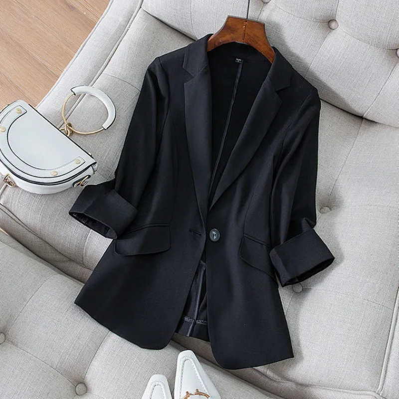 Hot Selling Blazers New Spring Summer Women's Jacket Chic OL Slim Blazer Femme Elegant Single Button Blue Black Office Suit 2021
Hot Selling Blazers New Spring Summer Women's Jacket Chic OL Slim Blazer Femme Elegant Single Button Blue Black Office Suit 2021
