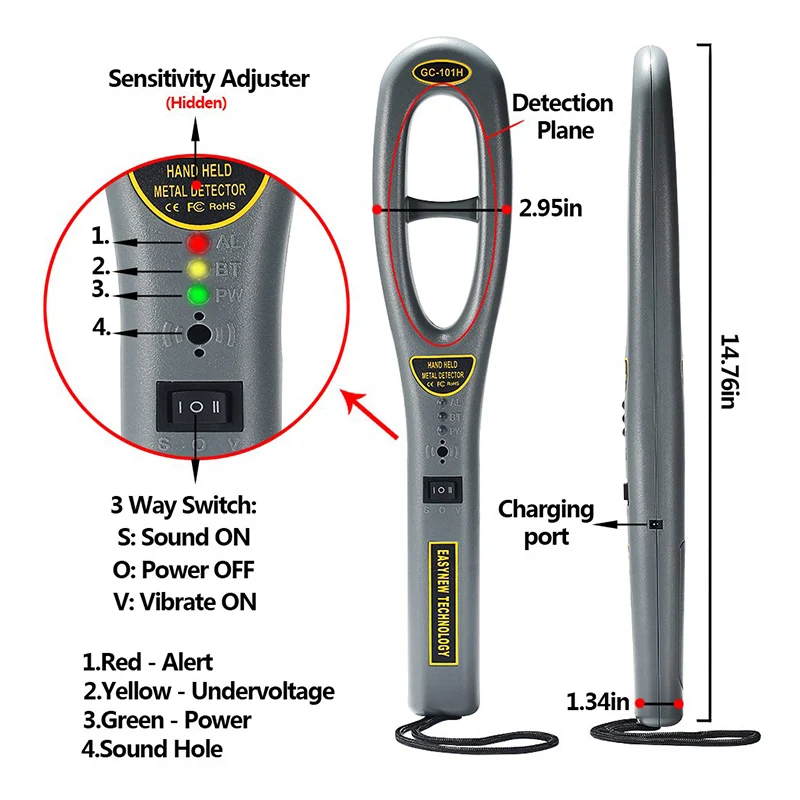Portable Hand Held Metal Detector Light-Weight Security Scanner Wand Professional Metal Detector Finder Handheld Metal Gold Scan
Portable Hand Held Metal Detector Light-Weight Security Scanner Wand Professional Metal Detector Finder Handheld Metal Gold Scan