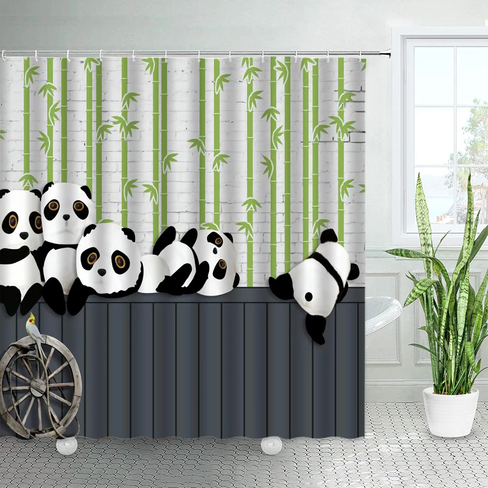 Cute Cartoon Panda Shower Curtains Green Bamboo Retro Brick Wall Chinese Style Black White Animal Children Bathroom Curtain Set
Cute Cartoon Panda Shower Curtains Green Bamboo Retro Brick Wall Chinese Style Black White Animal Children Bathroom Curtain Set