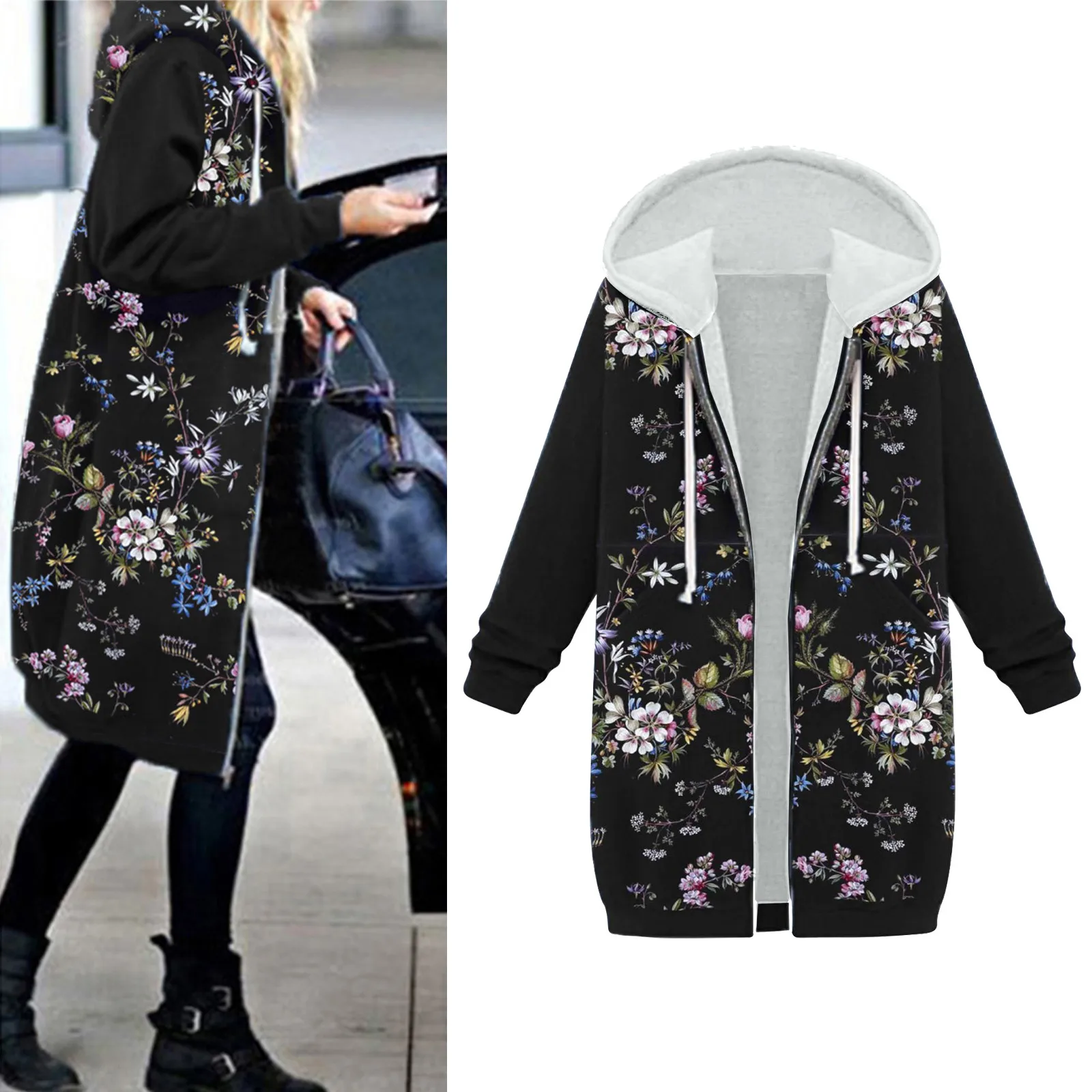 Women Warm Hoodie Floral Print Zipper Plush Pockets Cardigan Coat Long Outerwear Comfy High Quality Daily Coats Ropa Mujer 2021
Women Warm Hoodie Floral Print Zipper Plush Pockets Cardigan Coat Long Outerwear Comfy High Quality Daily Coats Ropa Mujer 2021