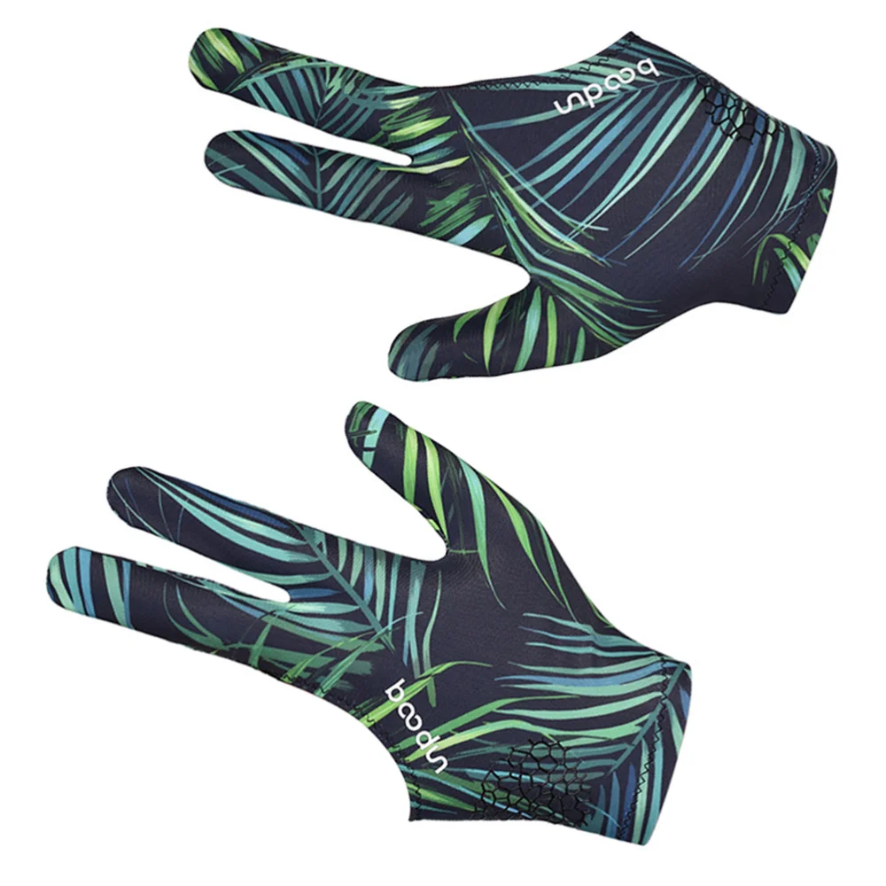 1pc 3 Fingers Glove High Elastic Anti-slip Billiards Glove Breathable Snooker Glove (Leaves)