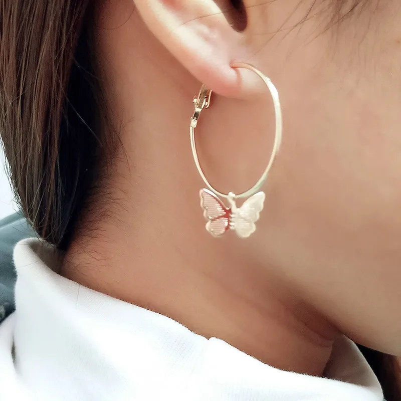 European Punk Rock Girls Gold Color Hollow Circle Hoop Earring Butterfly Drop Earrings Ear Jewelry Diy for Women | Украшения и